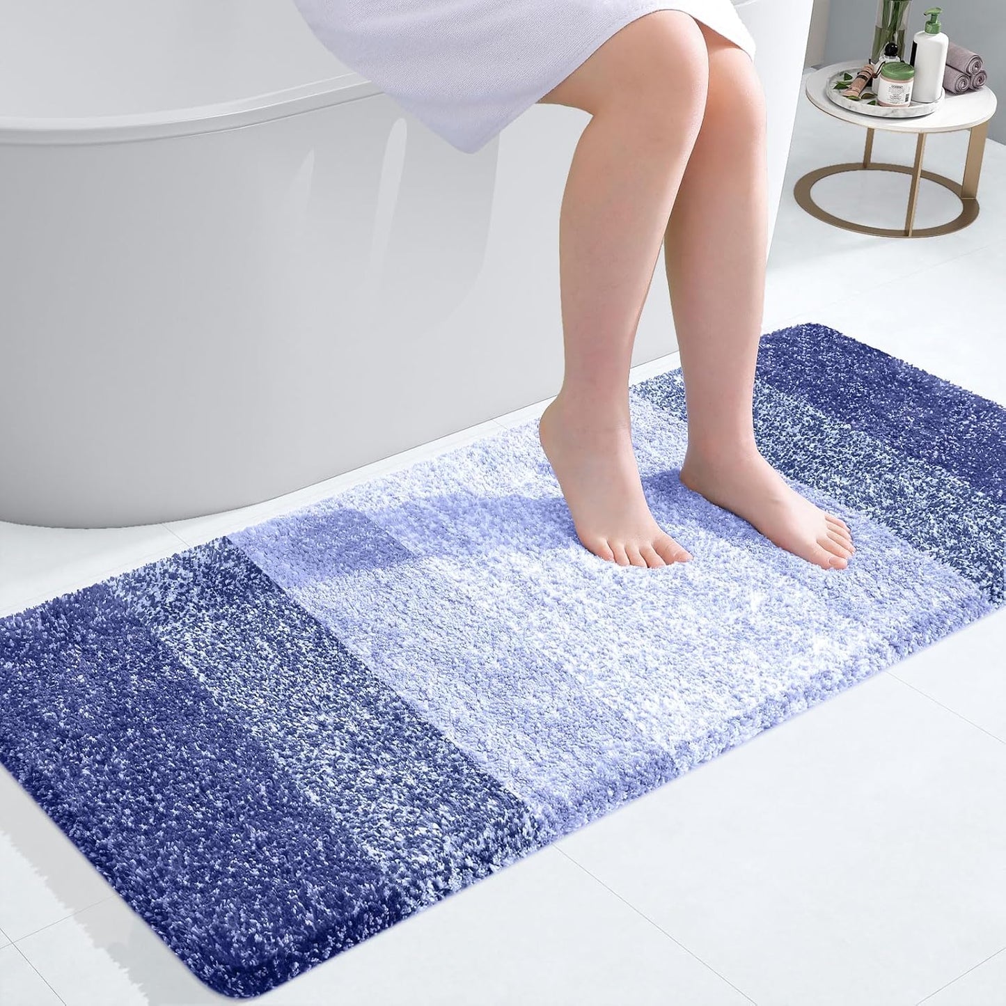 OLANLY Bathroom Runner Rug - Extra Soft Microfiber Mat with Rubber Backing | 47"x20", Quick Dry, Blue-Violet