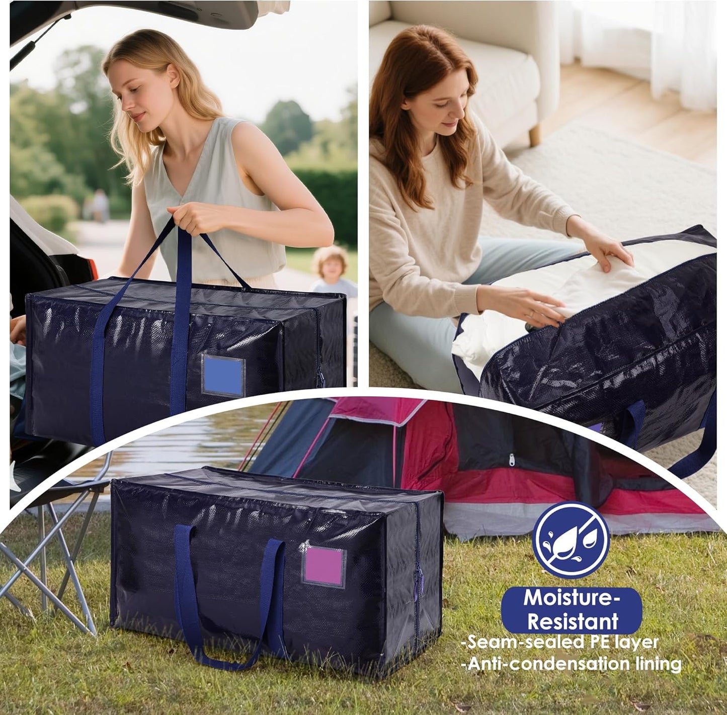 Skiennix 6 Pack Moving Bags - Extra Large 93L Waterproof Storage Totes for Home & College | Blue