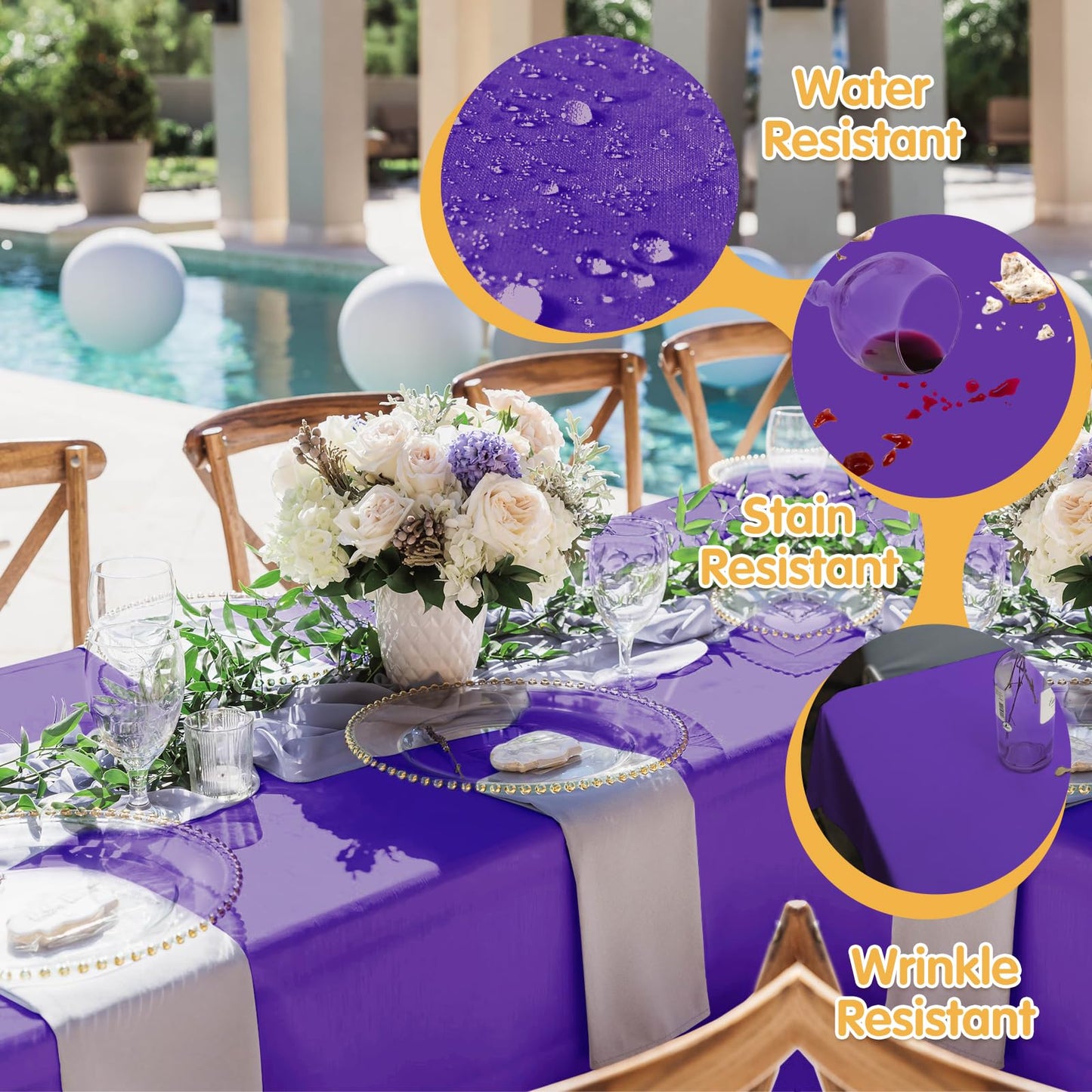BRILLMAX 4 Pack Purple Tablecloths 90 x 132 Inch for 6ft Rectangle Tables - 150 GSM Polyester Fabric, Floor Length Drop, Water, Stain & Wrinkle Resistant Cloth Cover for Wedding Reception Banquet