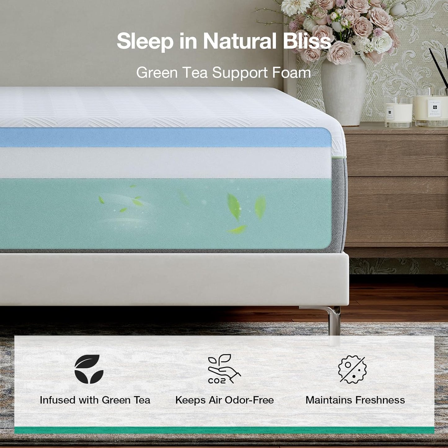 Novilla Bliss Green Tea Full Mattress - 12 Inch Gel Memory Foam for Hot Sleepers | Cool Comfort & Pain Relief