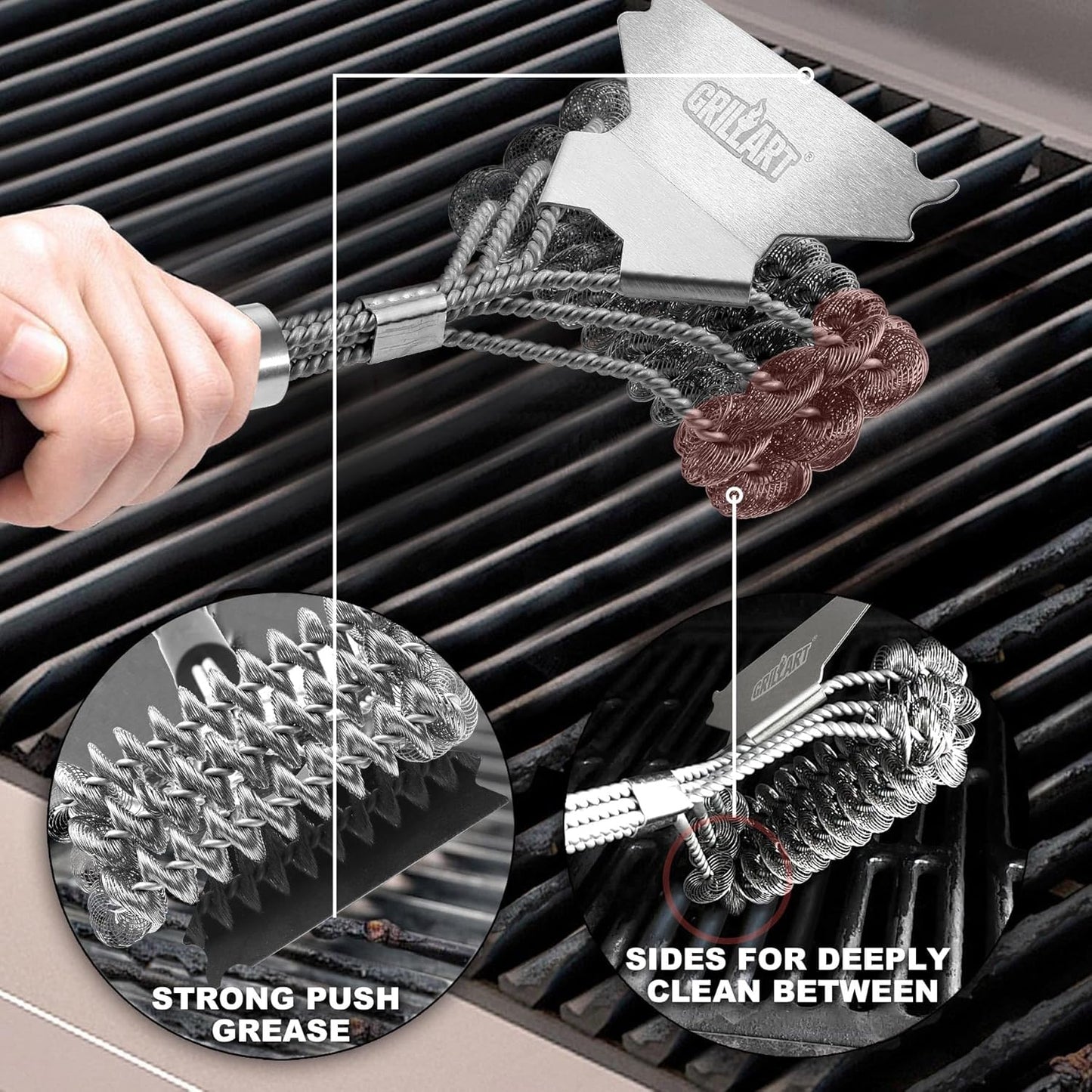 Skiennix Grill Brush and Scraper - Bristle-Free BBQ Cleaner for Safe Grilling | 18'' Stainless Steel for Porcelain, Weber, Gas & Charcoal Grills