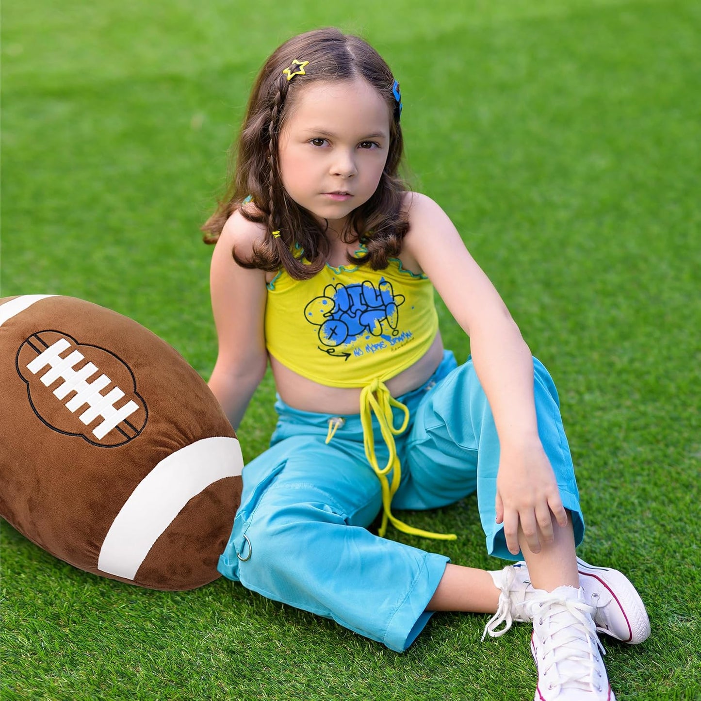 OurHonor Football Plush - 18" Soft Fluffy 3D Stuffed Football Pillow | Cute Indoor Outdoor Toy Gift