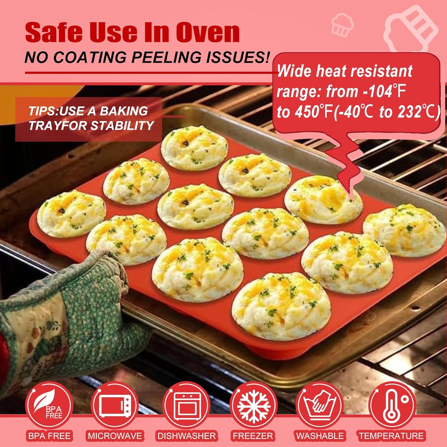 Skiennix Silicone Muffin Pan Set - 12-Cup Non-Stick Baking Mold | Dishwasher & Microwave Safe