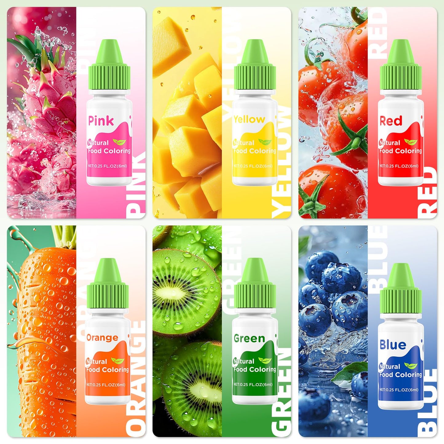 Natural Food Coloring Liquid Set - 6 Vibrant Color Food Grade