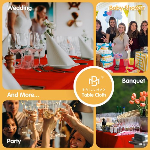 BRILLMAX 6 Pack Red Tablecloths 90 x 156 Inch for 8ft Rectangle Tables - 150 GSM Polyester Fabric, Floor Length Drop, Water, Stain & Wrinkle Resistant Cloth Cover for Wedding Reception Banquet