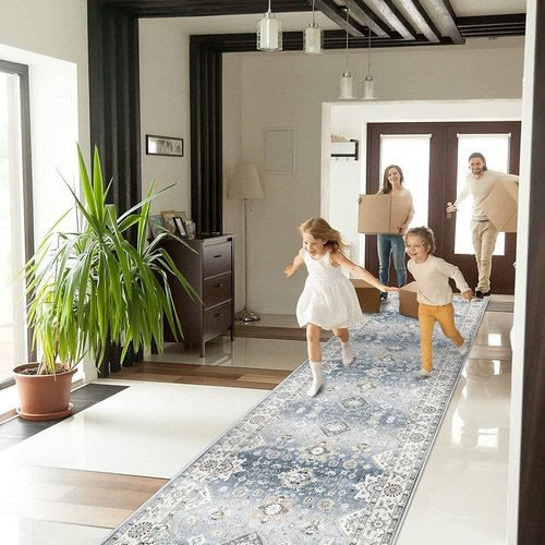 HY HAO YUN LAI Non-Slip Kitchen Runner Rug - Ultra Soft & Washable, Grey, 2' x 12' for Farmhouse Accents
