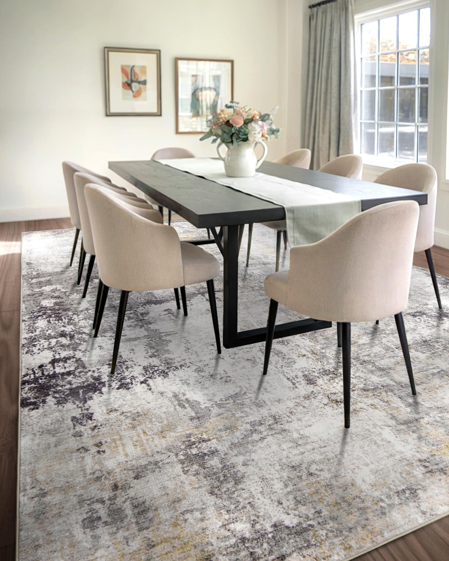 AUKOW Area Rug Living Room Rugs - 8x10 Modern Abstract Soft Indoor Neutral Washable Rug Stain Resistant Non-Slip Low Pile Carpet for Bedroom Dining Room Home Office - Charcoal Grey