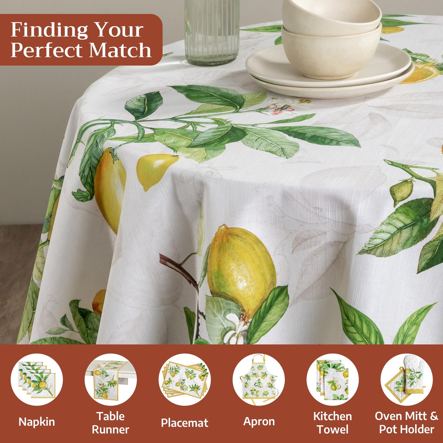 Maison d' Hermine Table Cloth Round Table 100% Cotton 63 Round Inches Tablecloth Reusable Decorative for Dining Kitchen Room Farmhouse Home Gifts for Mothers Day Spring Summer - Limoncello