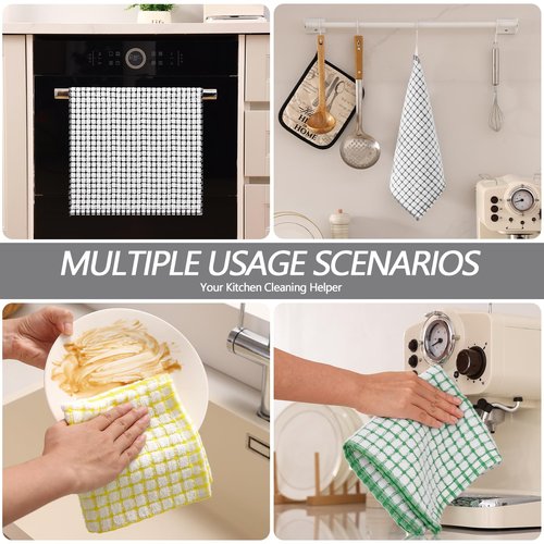 Homaxy Kitchen Towels and Dishcloths Set, 16 x 25 and 12 x 12 Inches, Set of 8 Cotton Terry Kitchen Dish Towels, Super Soft and Absorbent Dish Cloths, Black/Grey/Yellow/Green