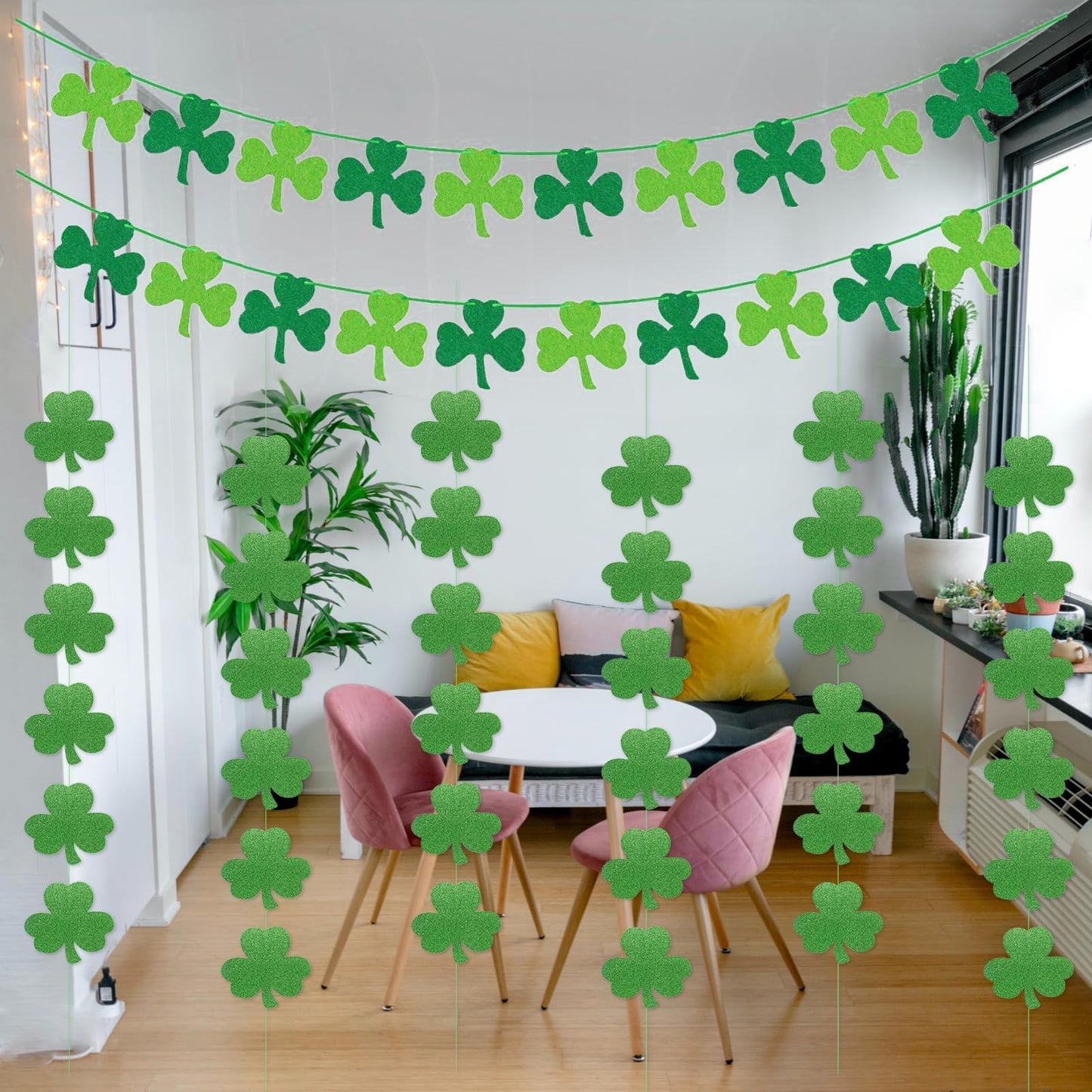 St Patricks Day Decorations St. Patricks Day Decor NO DIY 8Pcs Shamrock Clover Garland Hanging Felt Glitter Paper Lucky Banner for Home Mantel Office Irish Day Party Supplies