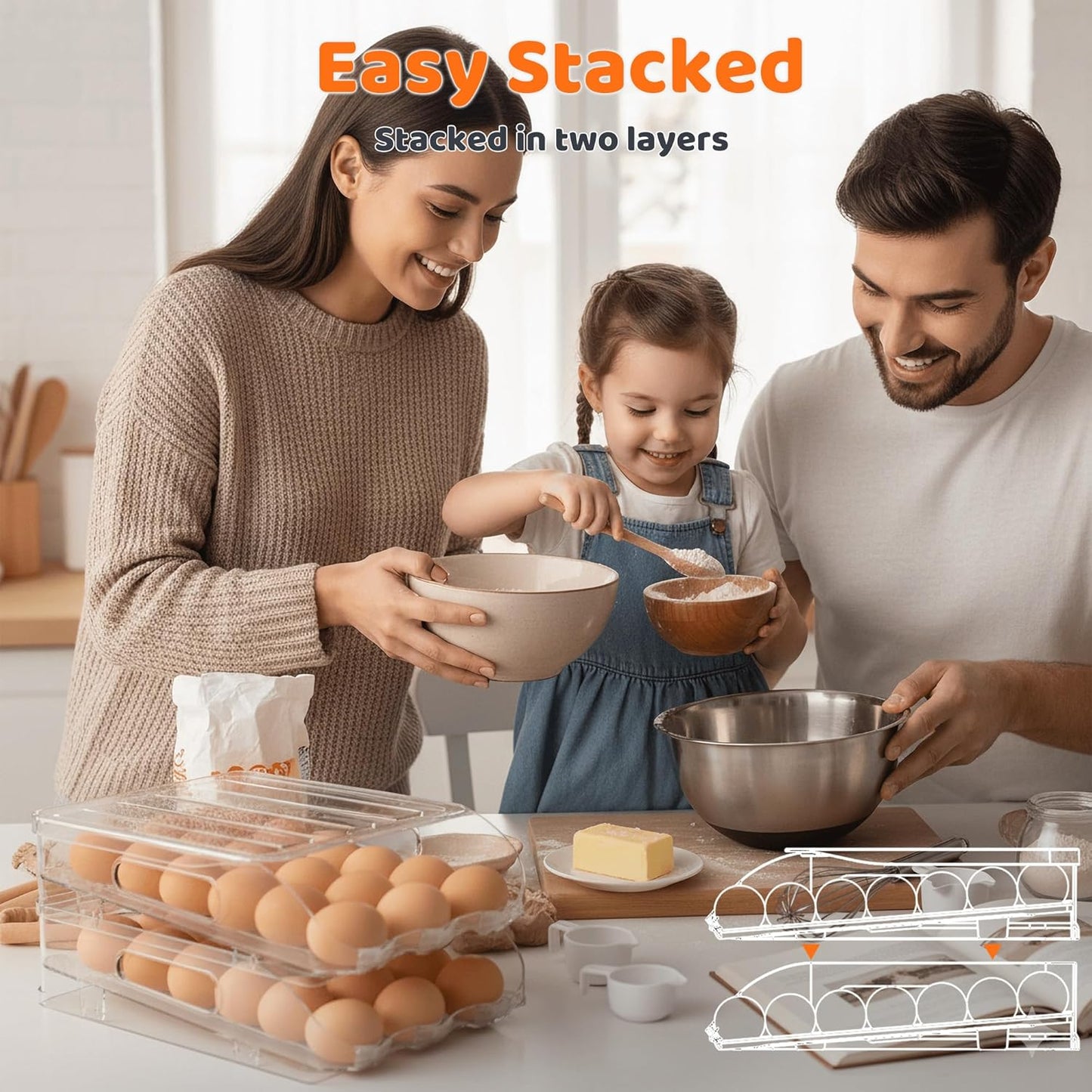 SMRCAD Egg Holder - Automatic Rolling Egg Dispenser with Silicone Bumpers & Lid | Large Capacity for Fridge