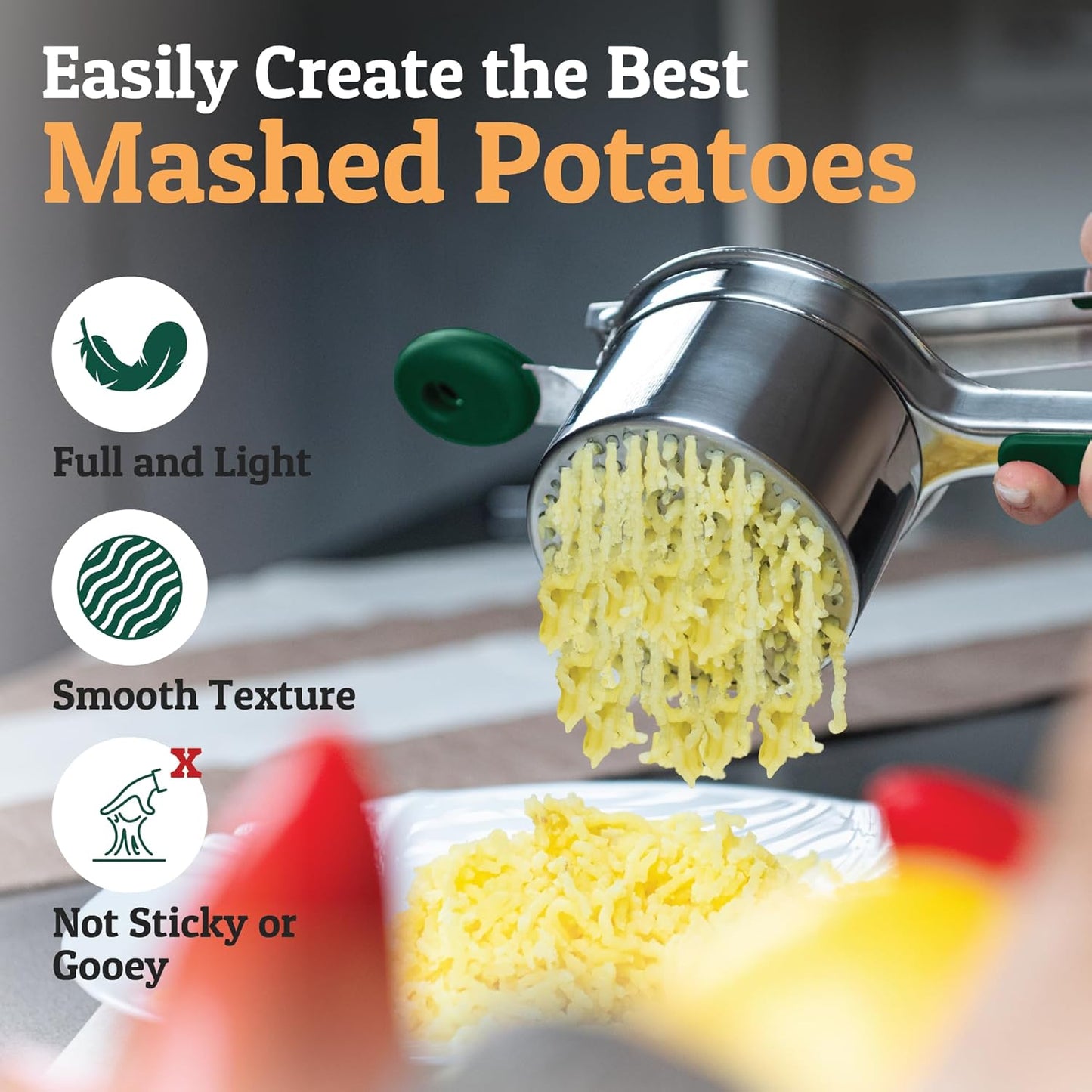 PriorityChef 15oz Potato Ricer - Heavy Duty Stainless Steel Masher for Perfect Mashed Potatoes | Green
