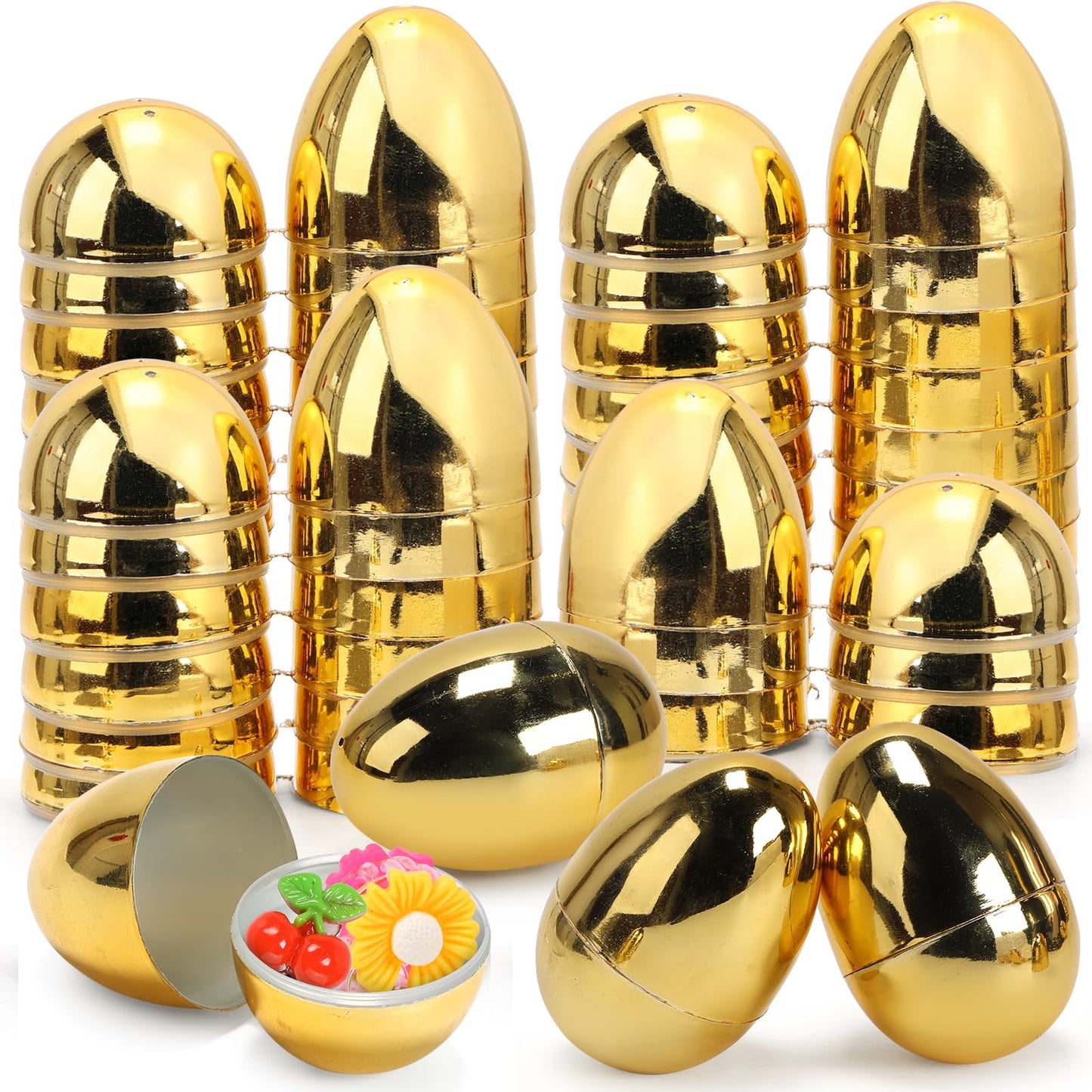 Skirfy Fillable Easter Eggs 3.15" Inch (12 Pack) with Hinge Bulk Golden Bright Plastic Easter Eggs, Perfect for Easter Egg Hunt,Birthday Party Favor