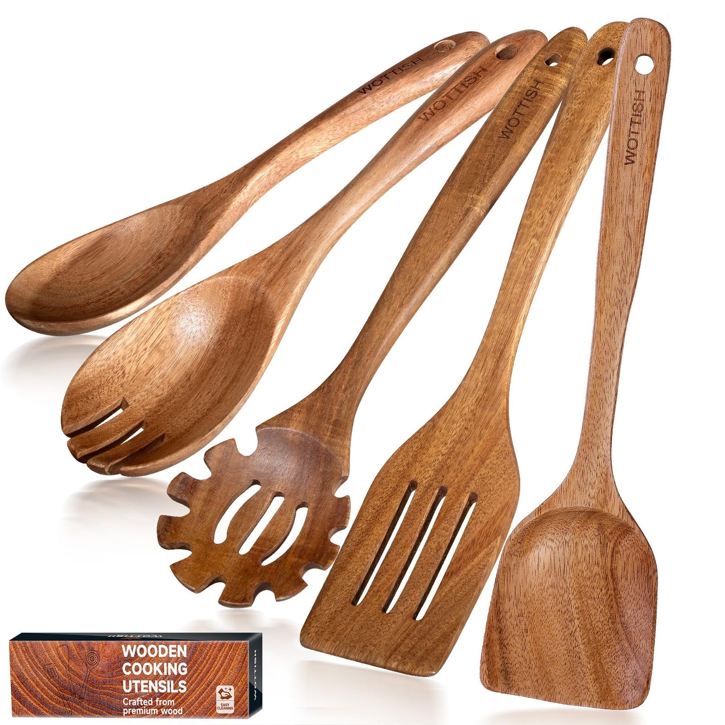 Wooden Spoons for Cooking,Wooden Cooking Utensil Set,10-Piece Wooden Kitchen Utensil Set with Wooden Spoons(A10)