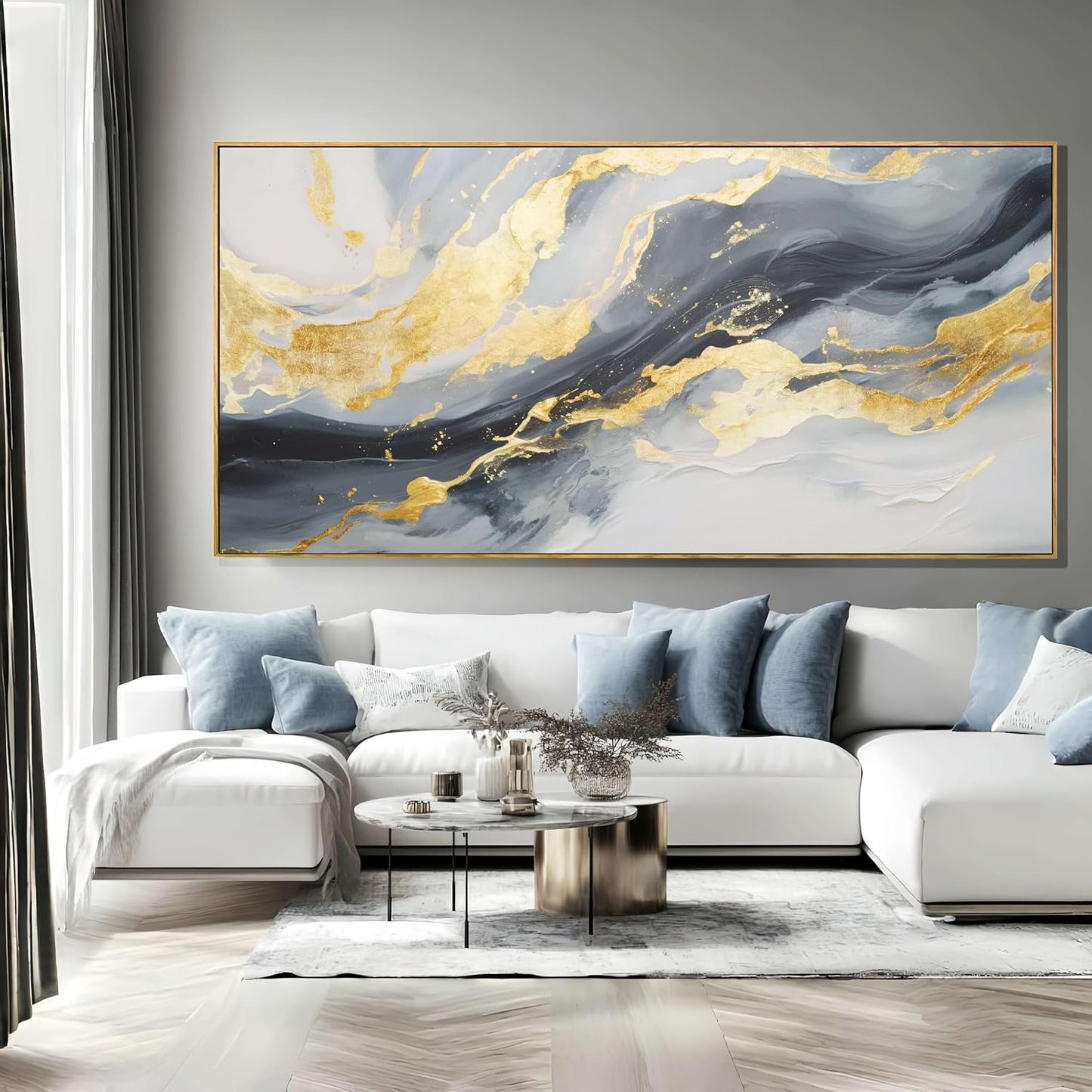 SDYA Large Abstract Canvas Wall Art - Gold & Blue Design for Living Room, Bedroom, Office | 29x58 Inch