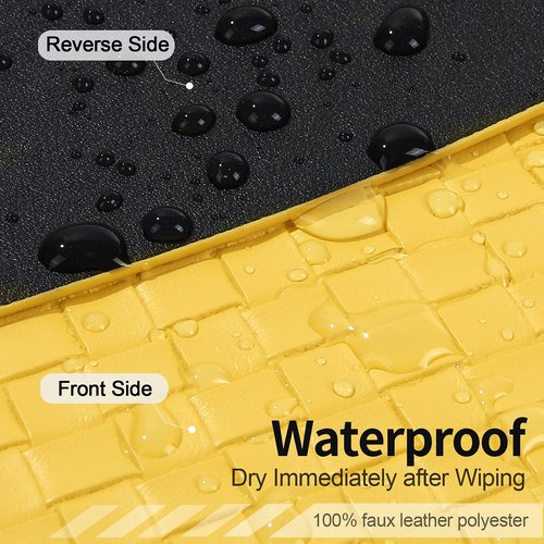 Homaxy Faux Leather Strip Woven Round Table Placemats, Set of 6 Heat Insulation Stain Resistant Non-Slip Table Mats for Kitchen Table, Washable Wipe Clean Fan Shape Wedge Place Mats, Yellow