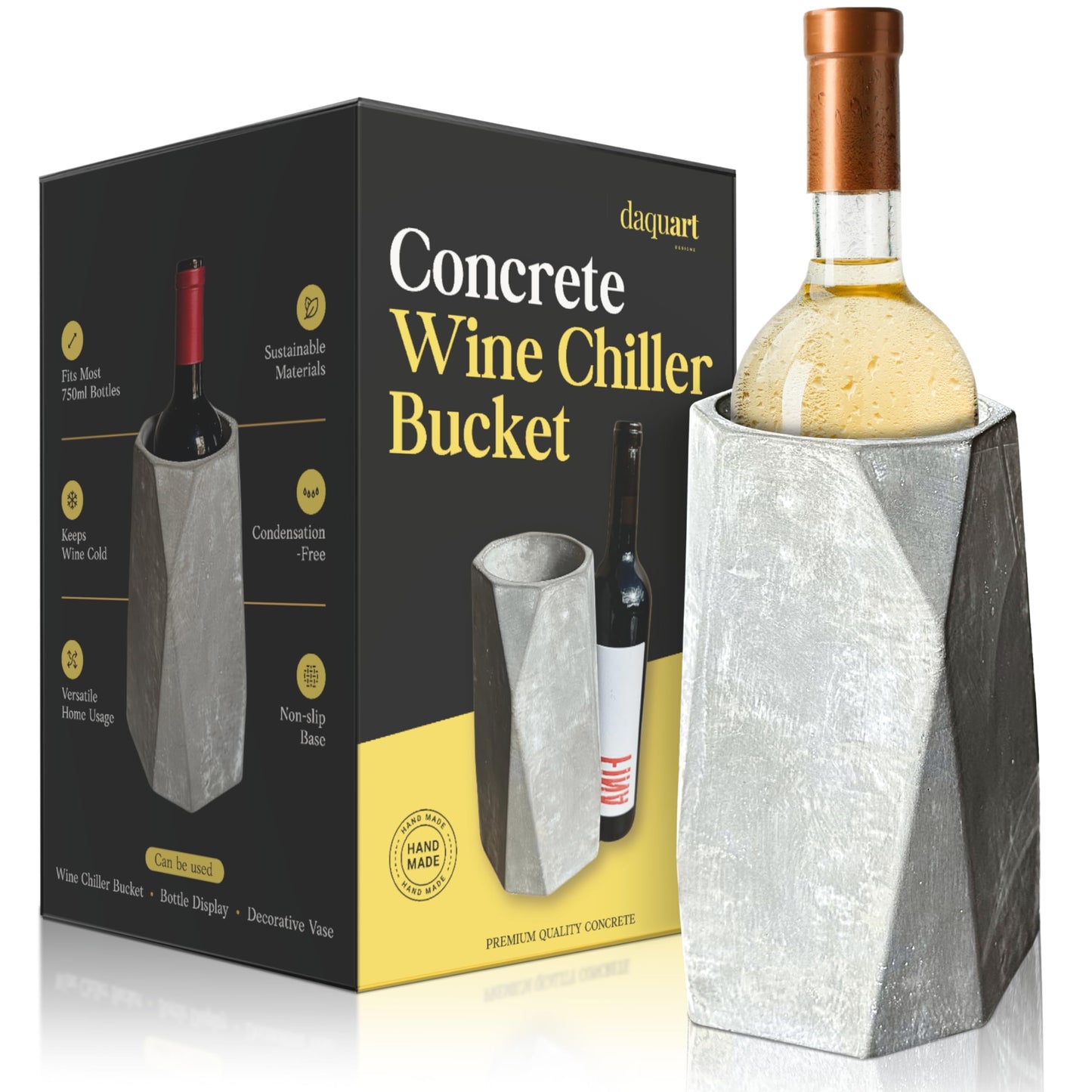 Daquart® | Concrete Wine Chiller Bucket - Keep your Drinks Cold | Wine Chillers for Bottles like a Cooler Sleeve - Designed for all Wine Bottle | Wine Cooler Bucket - Gifts for Wine Lovers