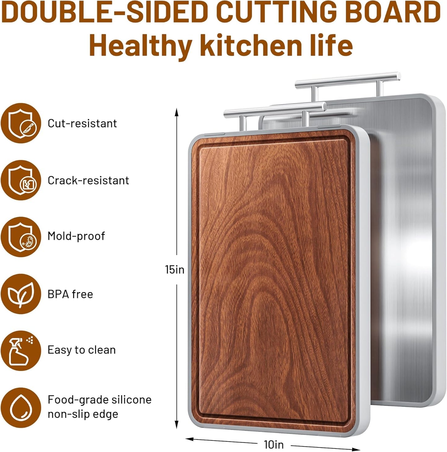 Titanium Cutting Boards - Ebony Wood Double-Sided Chopping Board with Handle & Juice Groove