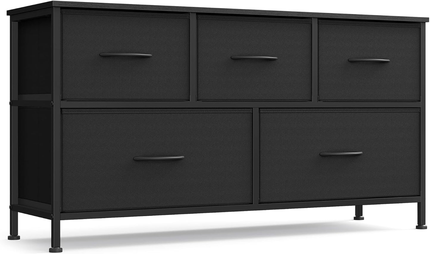 SONGMICS Dresser - 5-Drawer Storage Organizer Unit in Ink Black & Ebony Black | Steel & MDF Construction