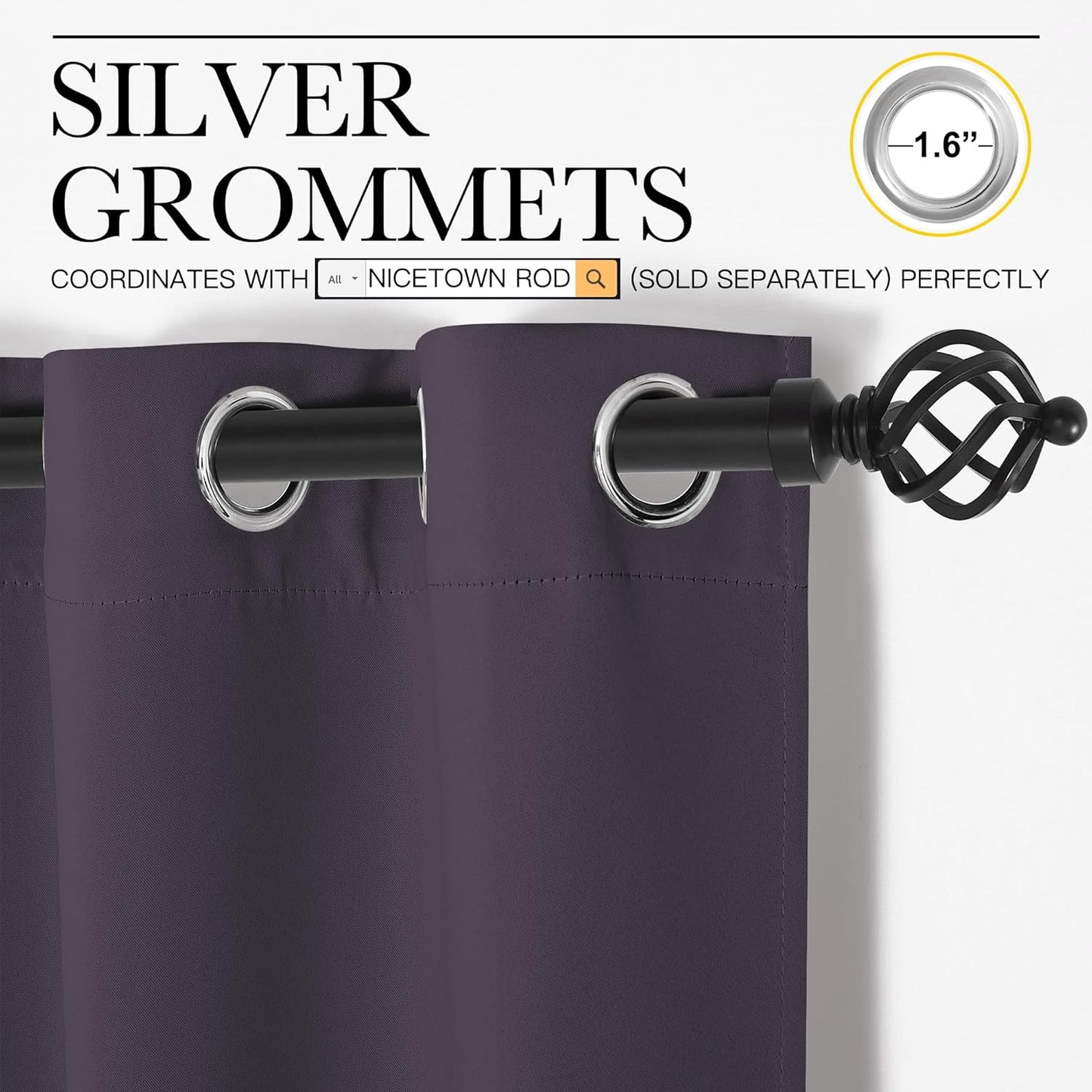 NICETOWN Greyish Purple Blackout Curtains - Thermal Insulated Drapes for Playroom | 72" Length, 34" Wide, 2 Panels