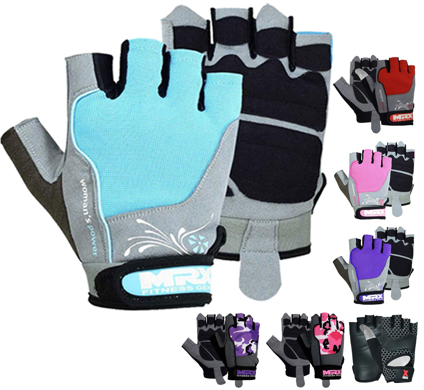 MRX BOXING & FITNESS Weight Lifting/Exercise Grip Gloves for Women, Great for Workouts, Weight Training and More, Sky Blue X-Large