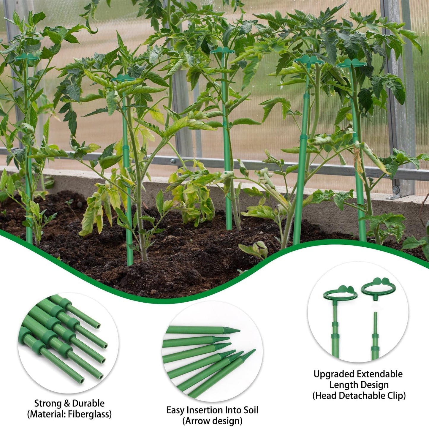 Skiennix Extendable Plant Stakes - Adjustable Support from 17.9" to 42.3" | 3-Pack for Indoor/Outdoor Use