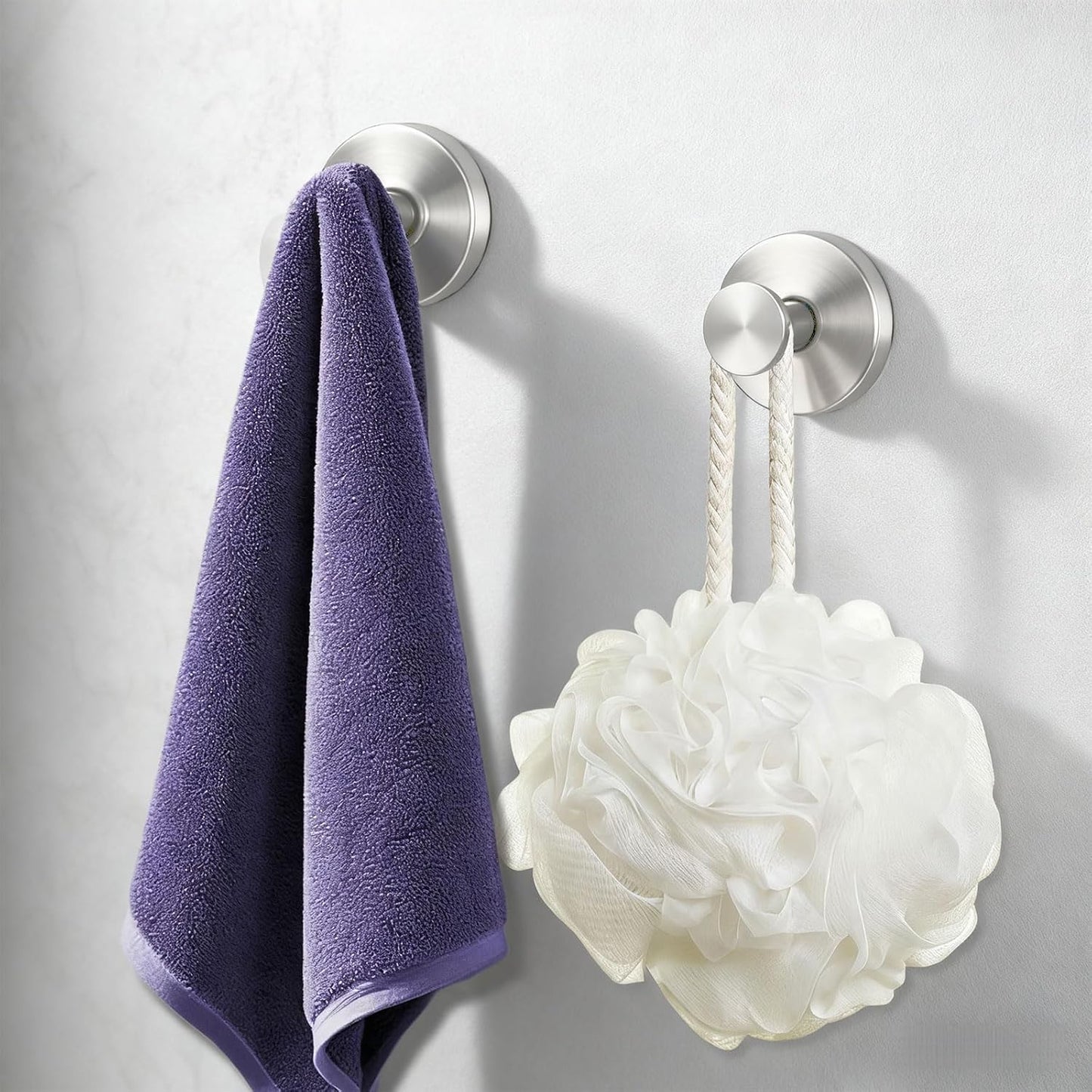 Skiennix Suction Cup Hooks - Waterproof No-Drill Towel & Loofah Holders for Shower & Bathroom | Silver, 4-Pack