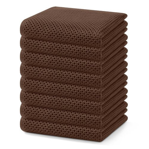 Homaxy 100% Cotton Waffle Weave Kitchen Dish Towels, Ultra Soft Absorbent Quick Drying Cleaning Towel, 13 x 28 Inches, 8-Pack, Coffee