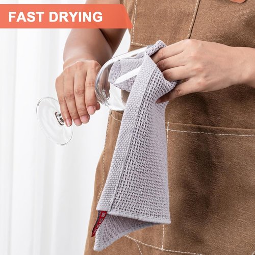 BOOMIBOO Kitchen Dish Cloths - 6-Pack Ultra Soft 100% Cotton Waffle Weave, Quick Drying | Light Grey, 12x12 Inches