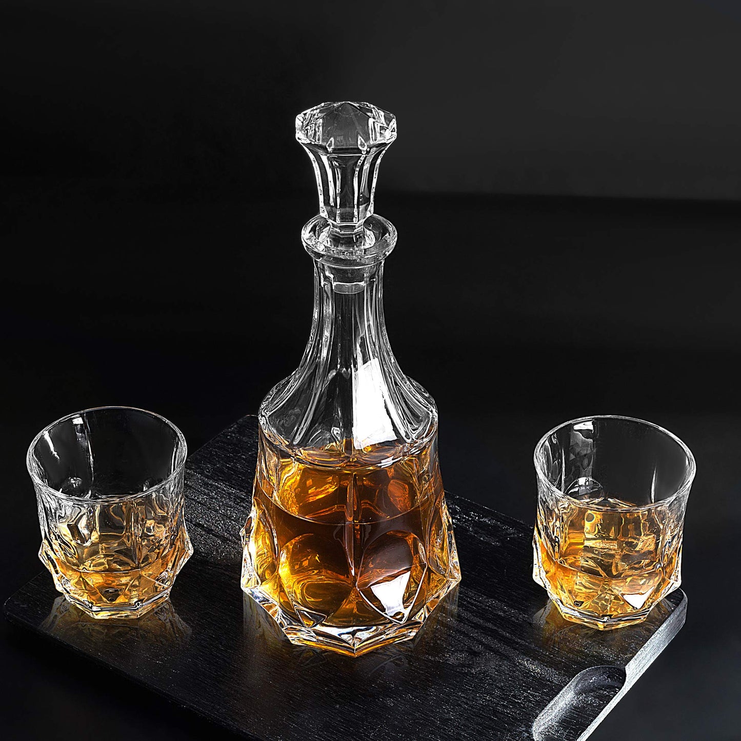KANARS Whiskey Decanter Sets for Men, 25 Oz Liquor Decanter with 10 Oz Crystal Glasses in Luxury Box for Bourbon Scotch Rum Tequila Vodka, Whisky Gifts for Birthday New Year Father's Day