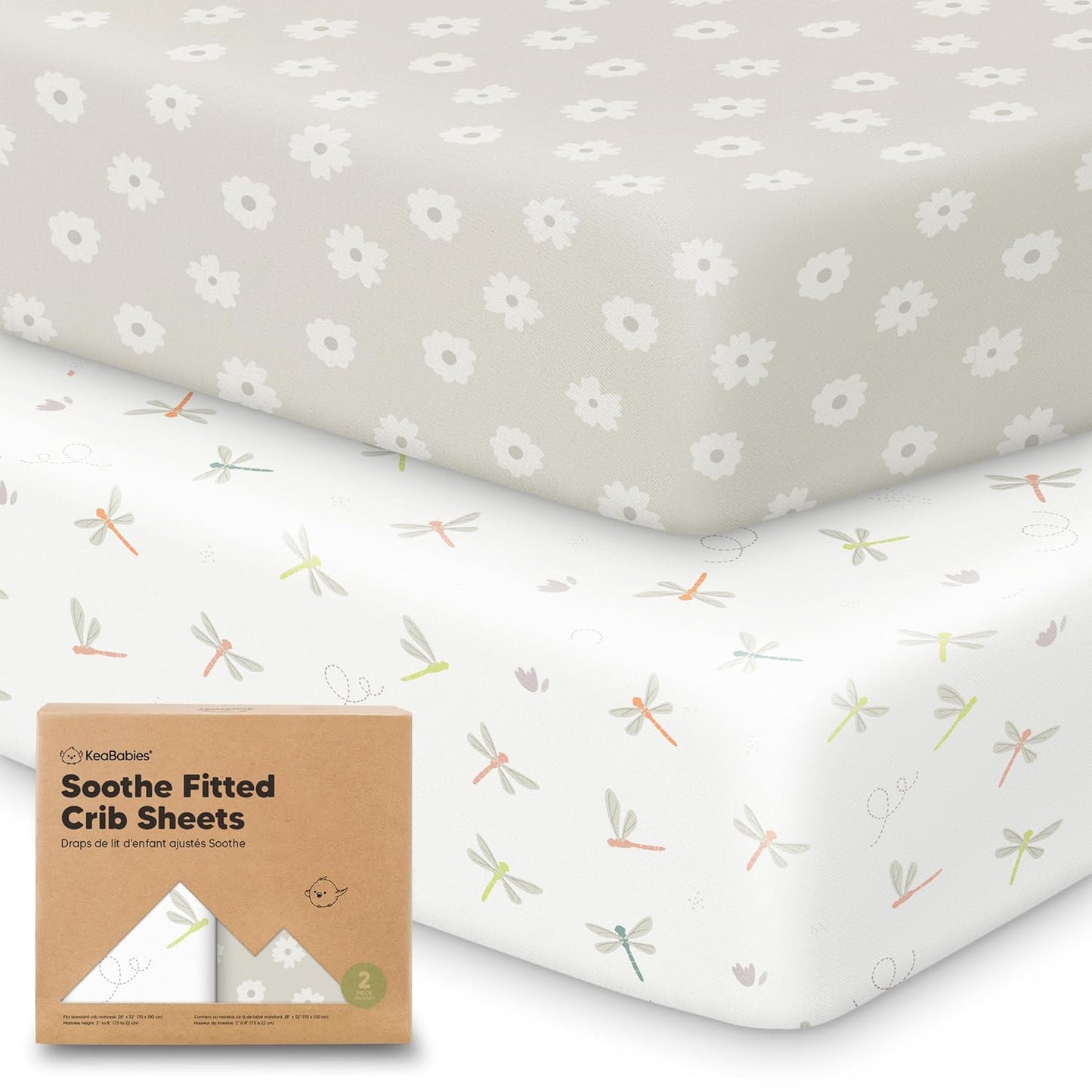 KeaBabies Organic Crib Sheets - 2-Pack Fitted Jersey Cotton for Boys & Girls | Soft & Breathable (Meadow, 52x28)