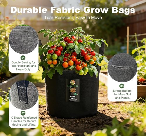 Dipuosile 5 Gallon Grow Bags - Heavy Duty 300G Nonwoven Fabric for Tomatoes, Potatoes & Vegetables