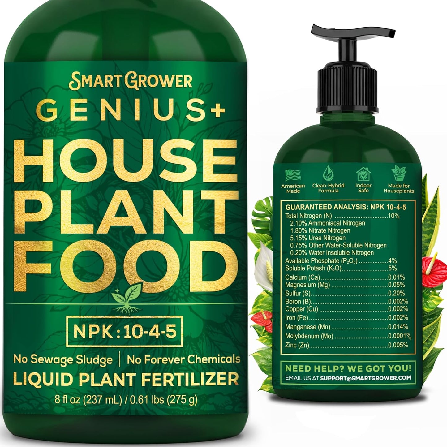 Smart Grower Genius+ Plant Food - Instant Indoor Fertilizer for Healthier Plants | 8oz Makes 96 Gallons