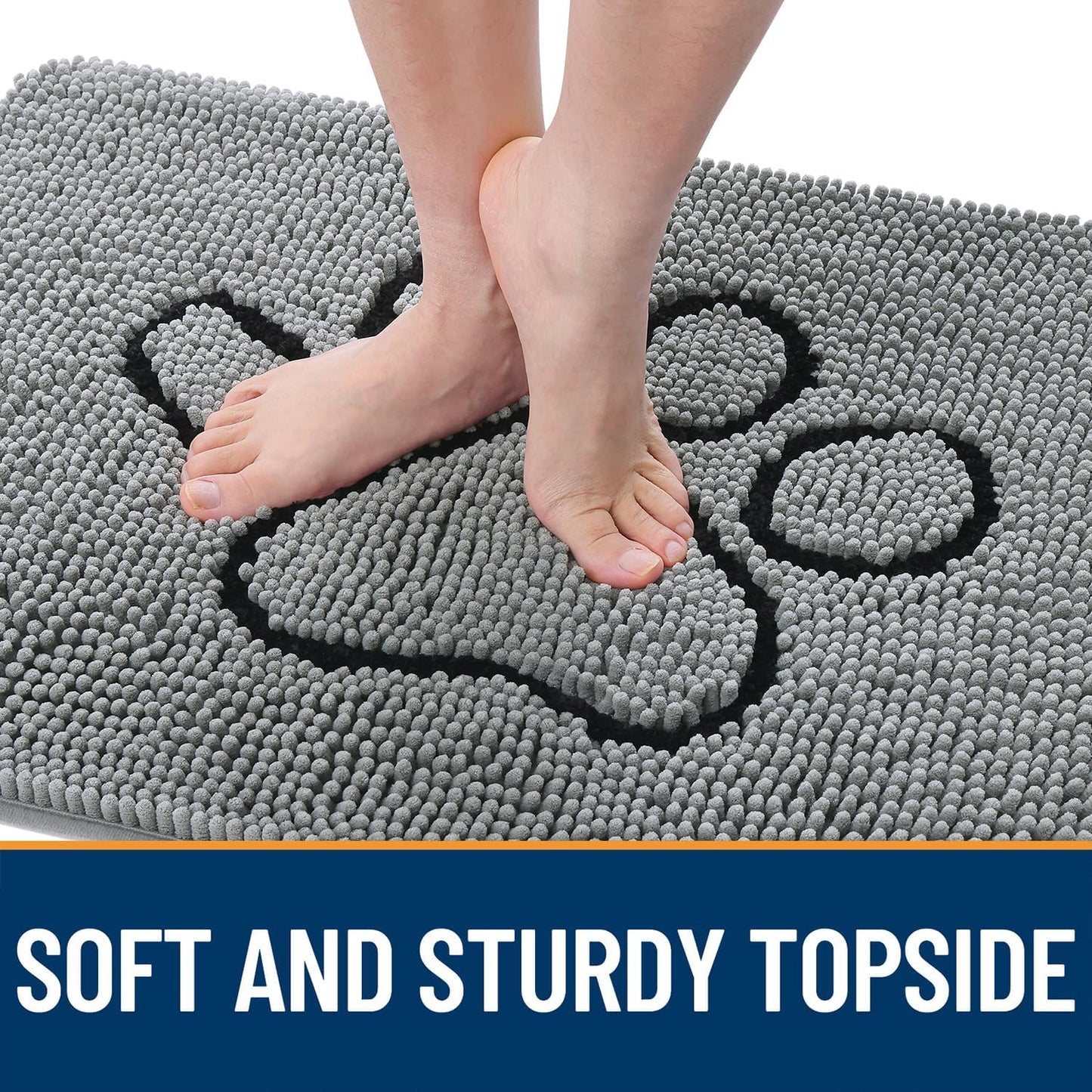 OLANLY Chenille Dog Door Mat - Soft & Absorbent Area Rug Bundle | 30x20 in & 4x5.9 ft - Grey