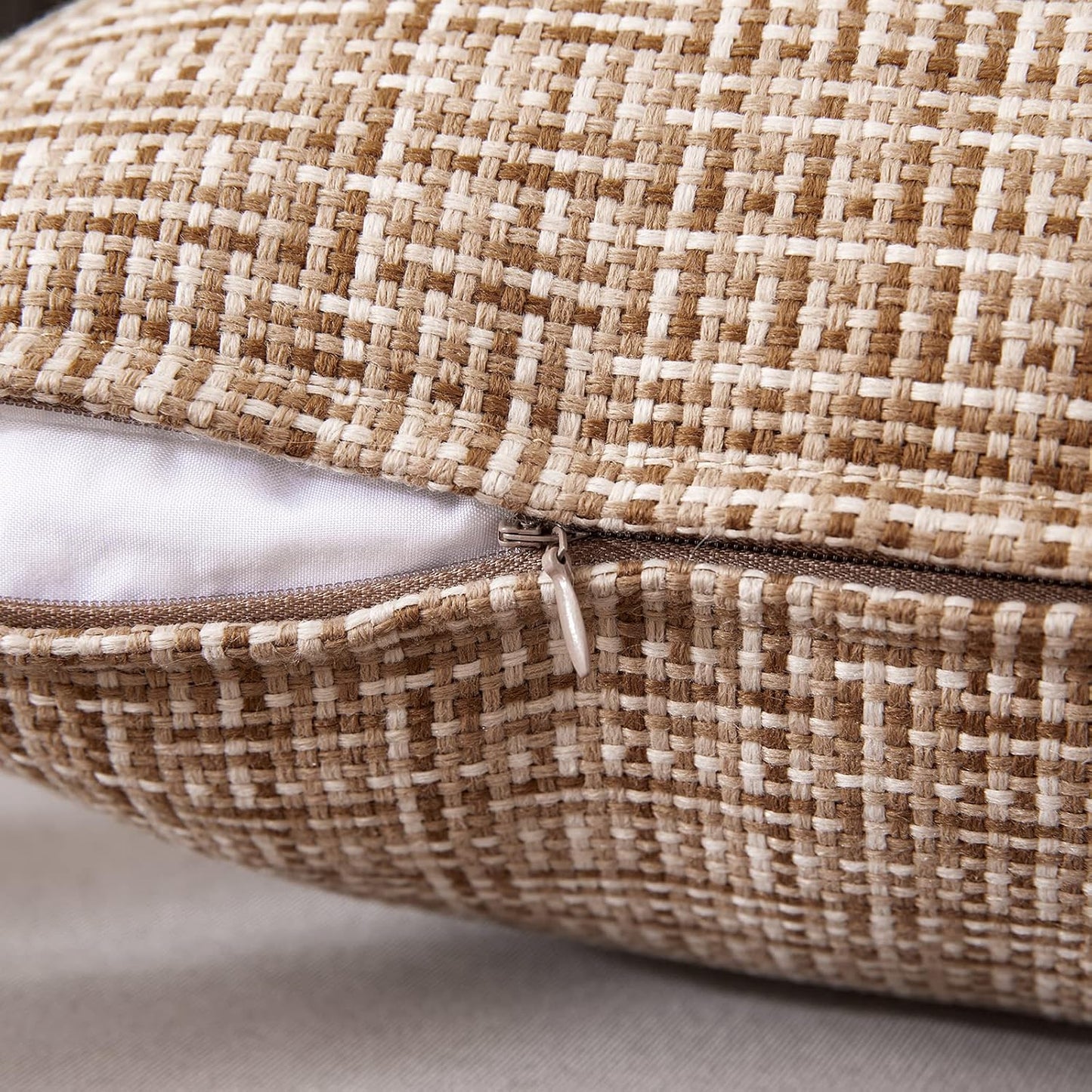 MIULEE Outdoor Waterproof Throw Pillow Covers - Decorative Farmhouse Cushion Covers, 20x20 Inch Beige | Pack of 2