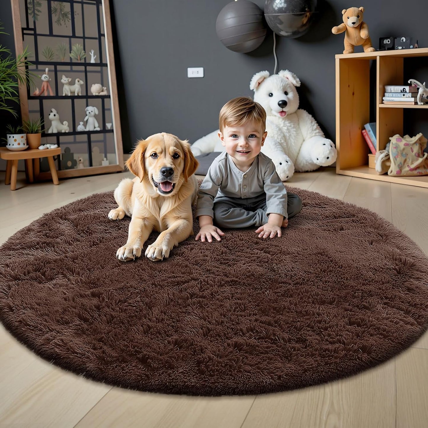 OLANLY Round Coffee Area Rug - Soft, Fluffy, Machine Washable 6 ft Circle Rug for Bedroom & Living Room Decor