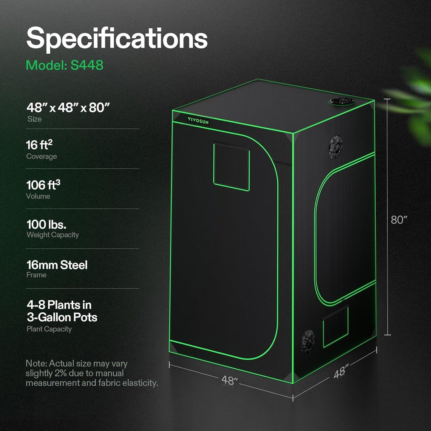 VIVOSUN 4x4 Grow Tent - High Reflective Mylar with Observation Window & Floor Tray | 48"x48"x80" for Hydroponics