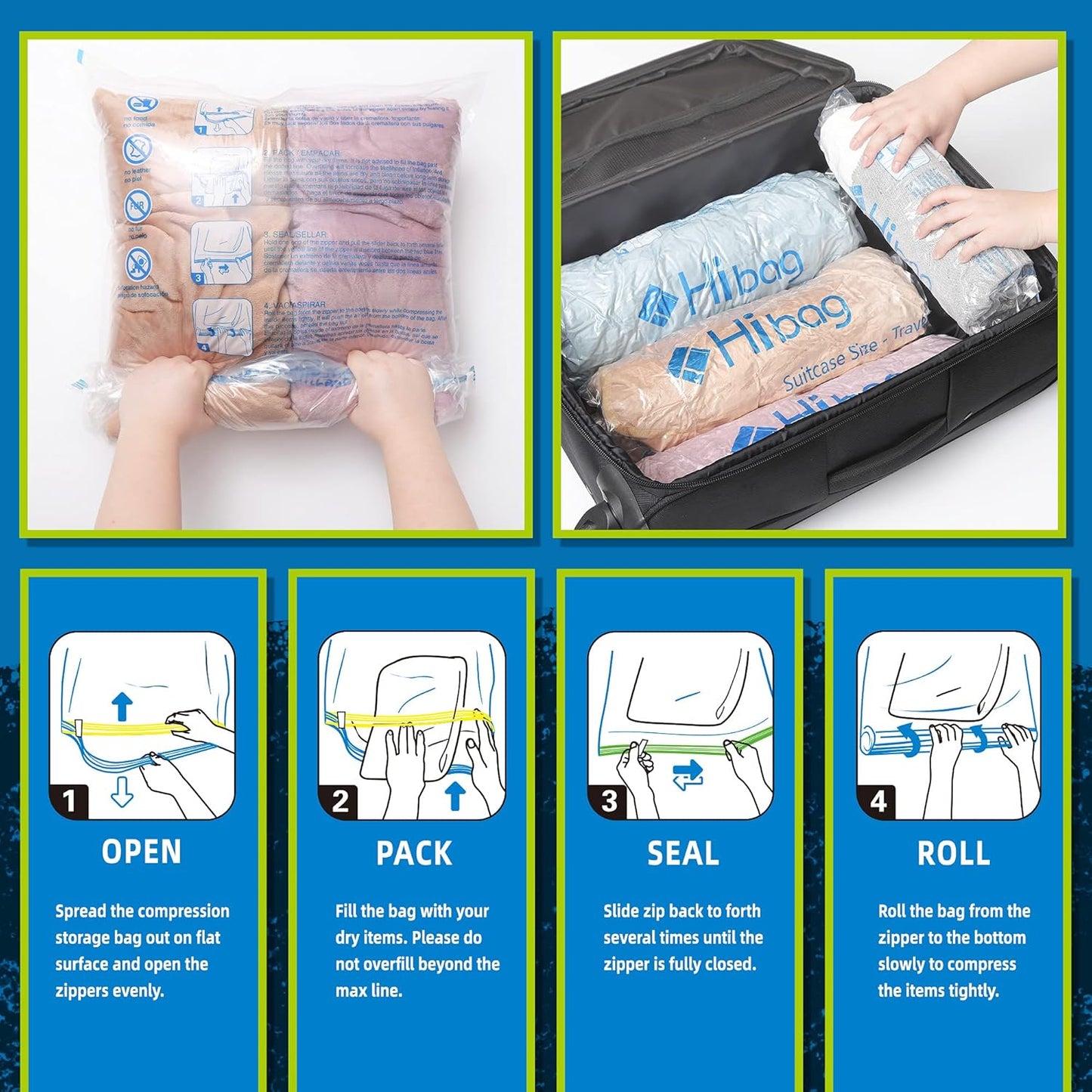 Skiennix Compression Bags - Space-Saving Vacuum Packing for Travel Essentials - 12-Pack
