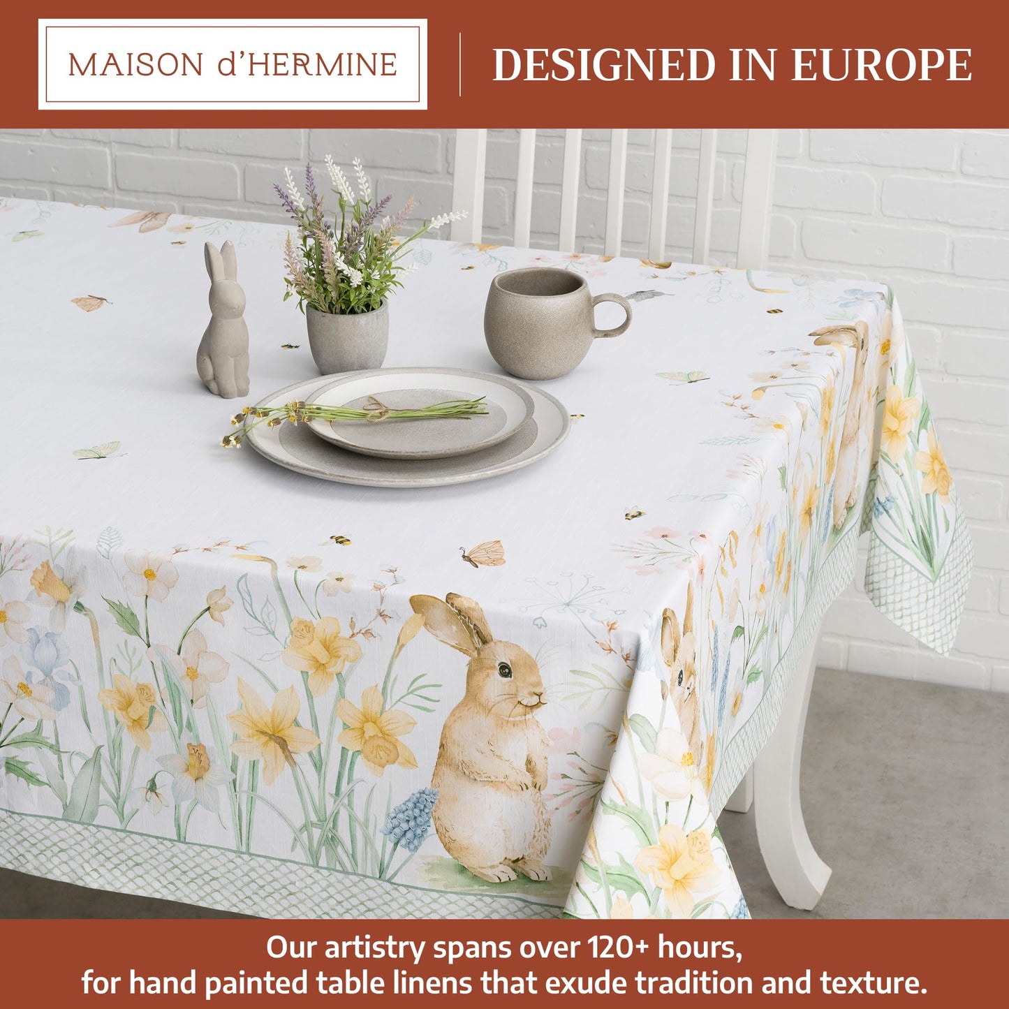 Maison d' Hermine Table Cloth Square Table 100% Cotton 60 x 60 Inches Tablecloth Reusable Decorative for Dining Kitchen Room Farmhouse Home Gifts for Mothers Day Spring Summer - Easter Dew