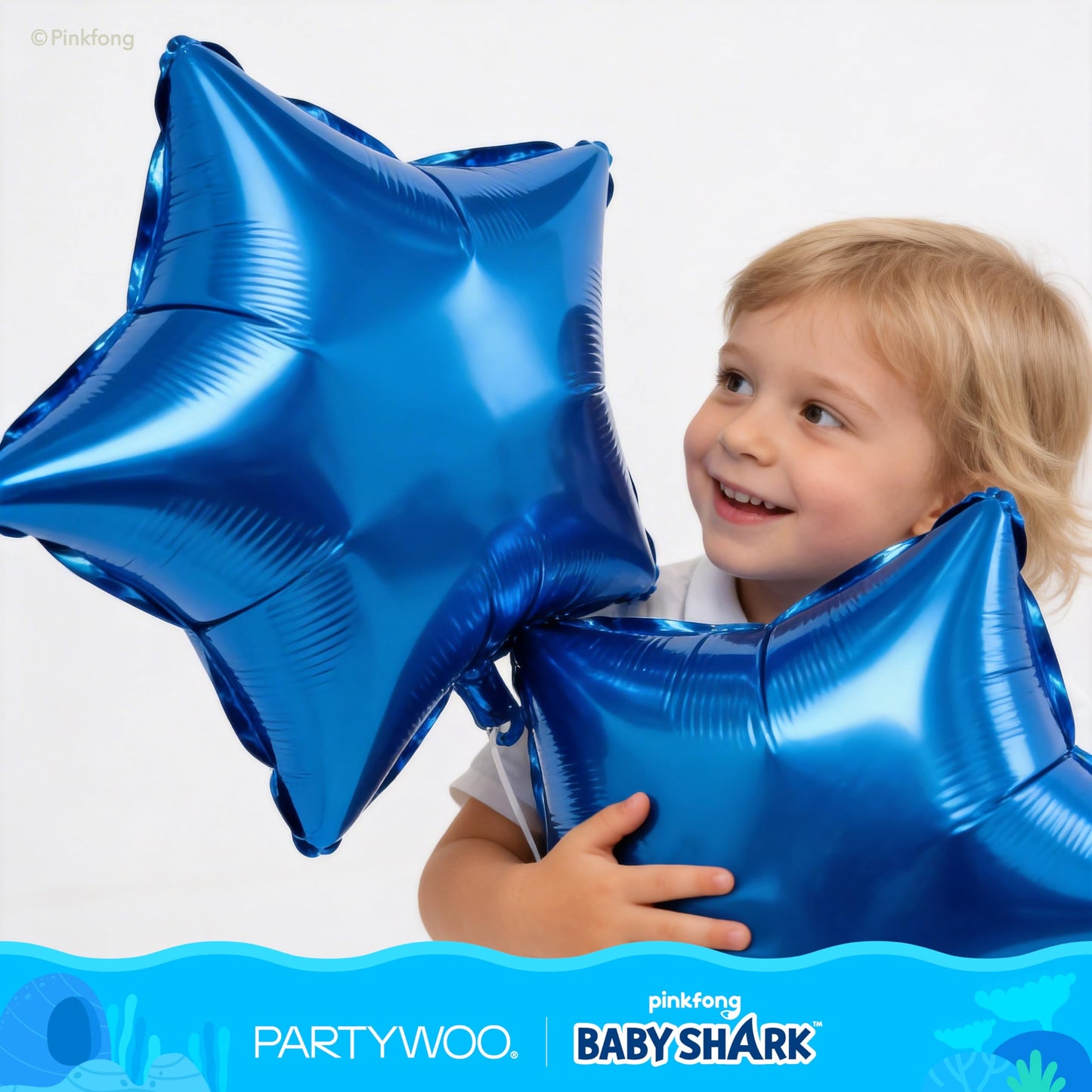 PartyWoo Baby Shark Blue Foil Number 1 Balloon 5pcs 40 18 Inch Blue Round Star Mylar Helium Birthday Balloons for Boys and Girls Baby Shark Under the Sea Ocean Kids First Birthday Party Decorations