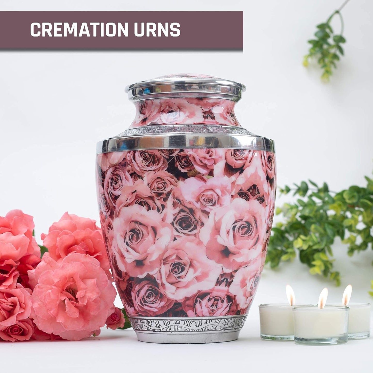 BOLD & DIVINE Hand Painted Pink Rose Cremation Urn | Human Ashes Adult Memorial urn, Burial, Funeral Cremation Urns |200 Cubic Inches Adult Large