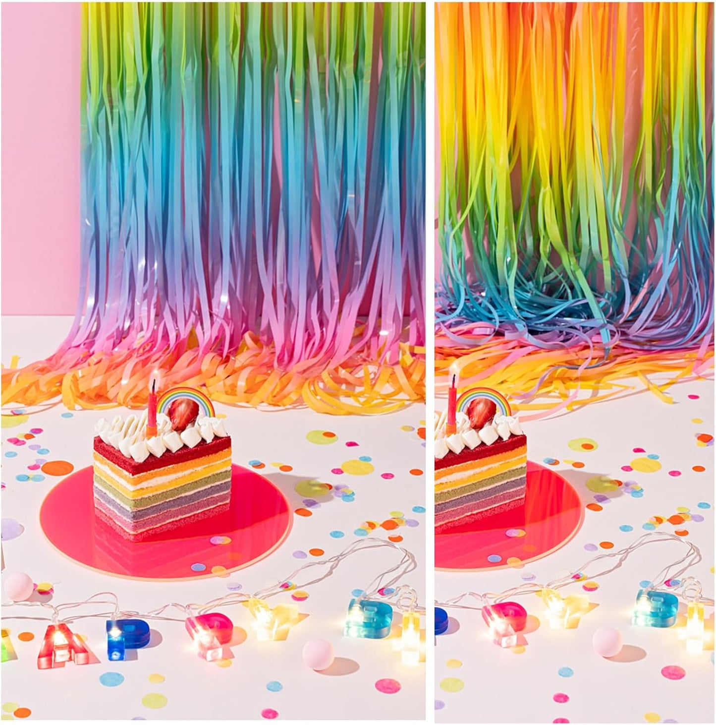 Pastel Rainbow Foil Fringe Curtain - Vibrant Party Backdrop for Birthday Celebrations