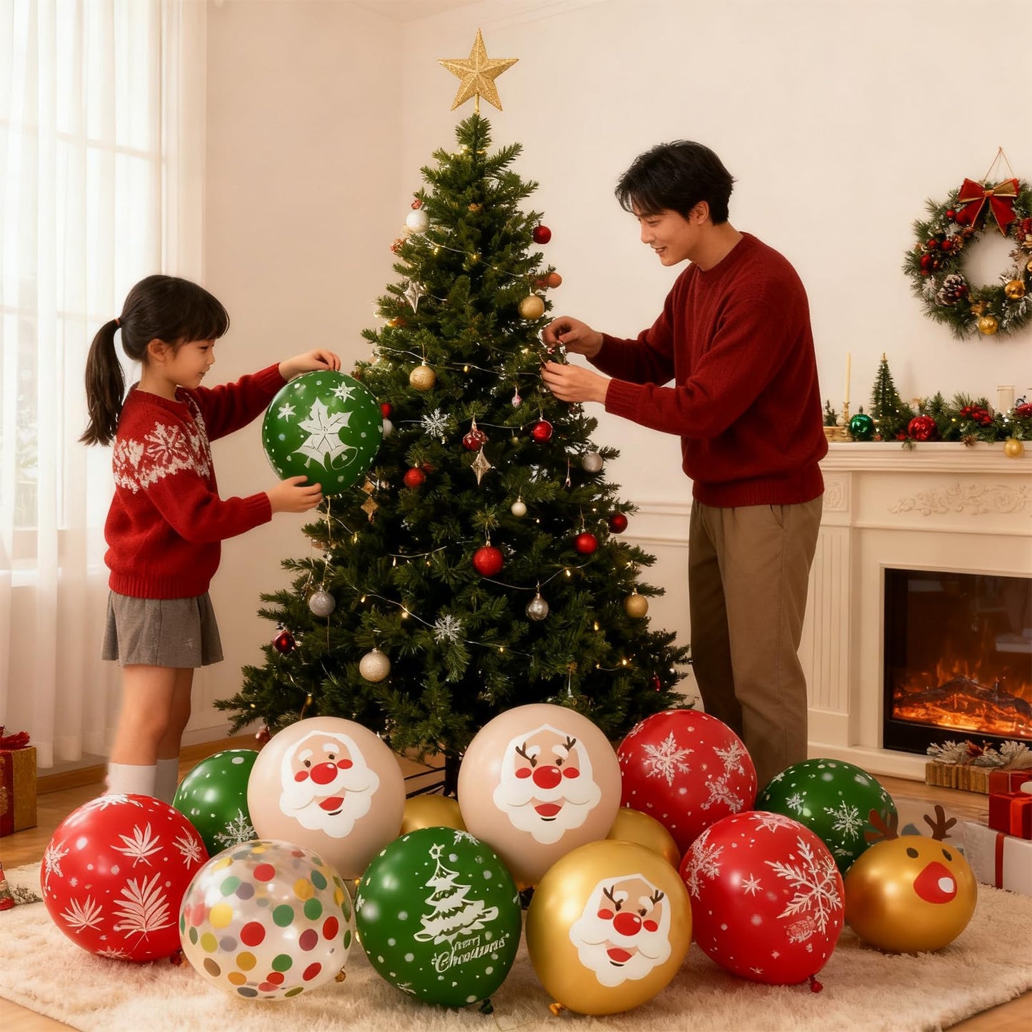 50Pcs 12IN Christmas Balloons Holiday Party Decorations with Santa Claus and Snowman Designs, Perfect for Christmas, Home, and Office Celebrations
