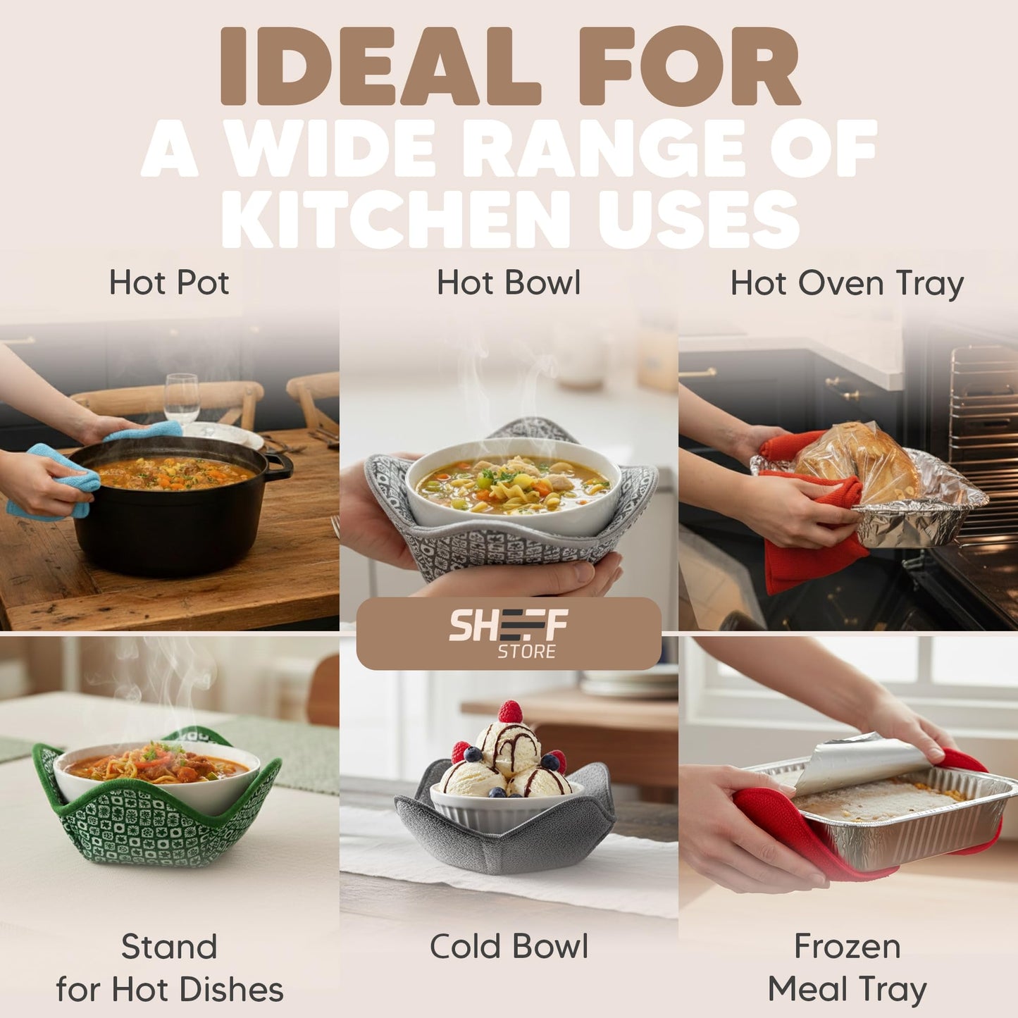 Sheff Microwave Bowl Cozy Holders Set of 4 - Durable and Reliable for Hot and Cold Plates and Dishes - Ideal Household Gift (Black, 7 inch)