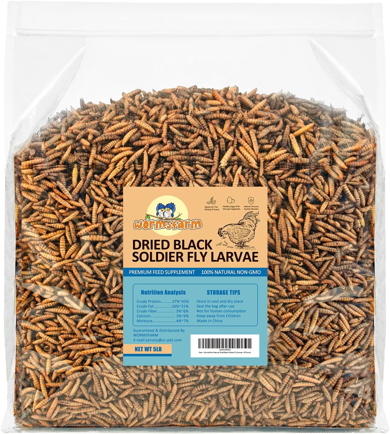 WormsFarm Dried Black Soldier Fly Larvae Treat - High Calcium for Chickens & Wild Birds | 5LB