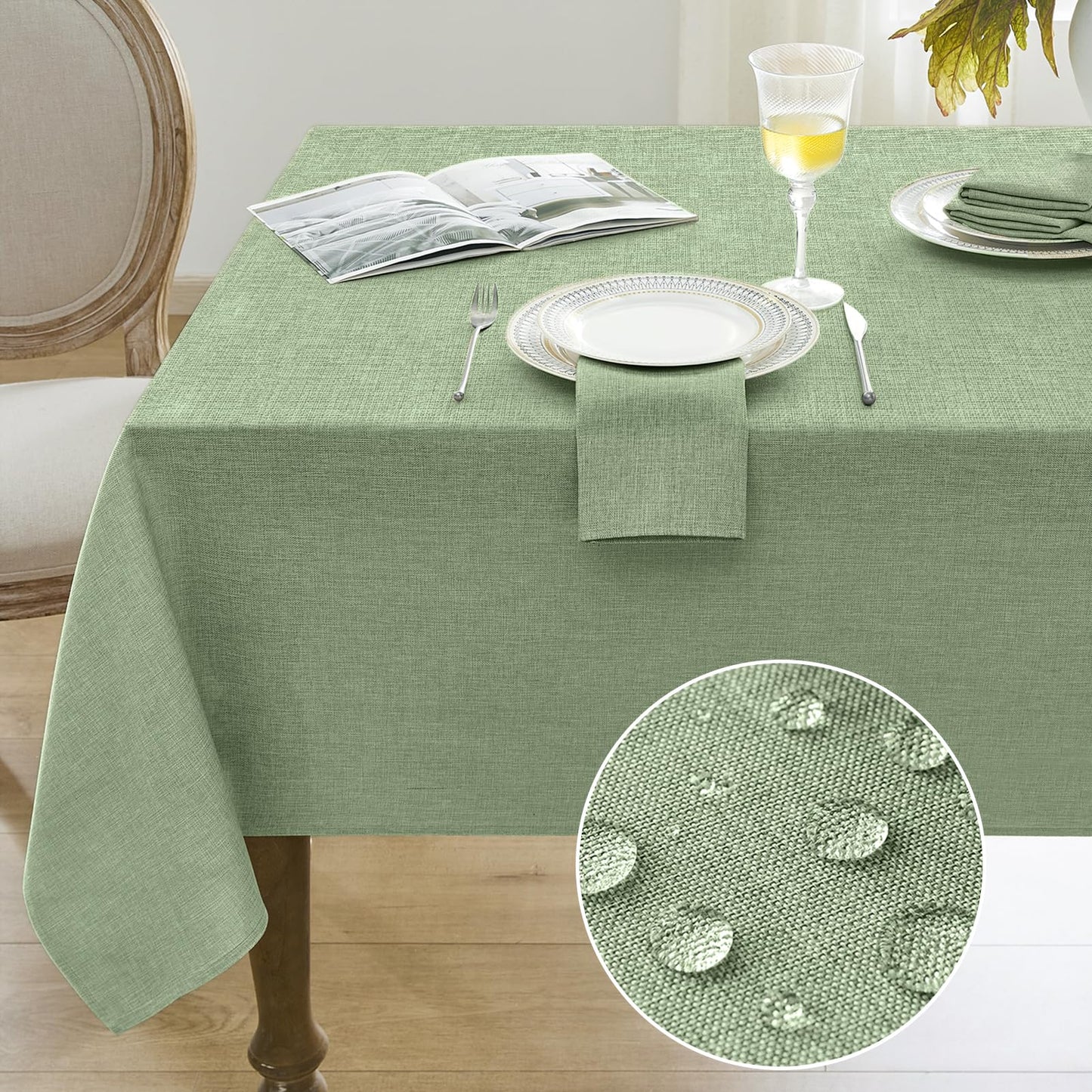 Softalker Sage Green Table Cloth Rectangle 70x52 Inch Linen Textured Outdoor Tablecloths Stain and Wrinkle Resistant Decorative Small Dining Table Cover Waterproof for Summer,Party,Birthday,Coffee