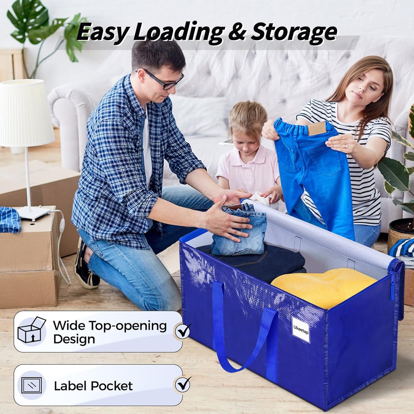 Skiennix Extra Large Heavy-Duty Moving Bags - 16 Pack Blue Storage Totes with Reinforced Handles & Zippers