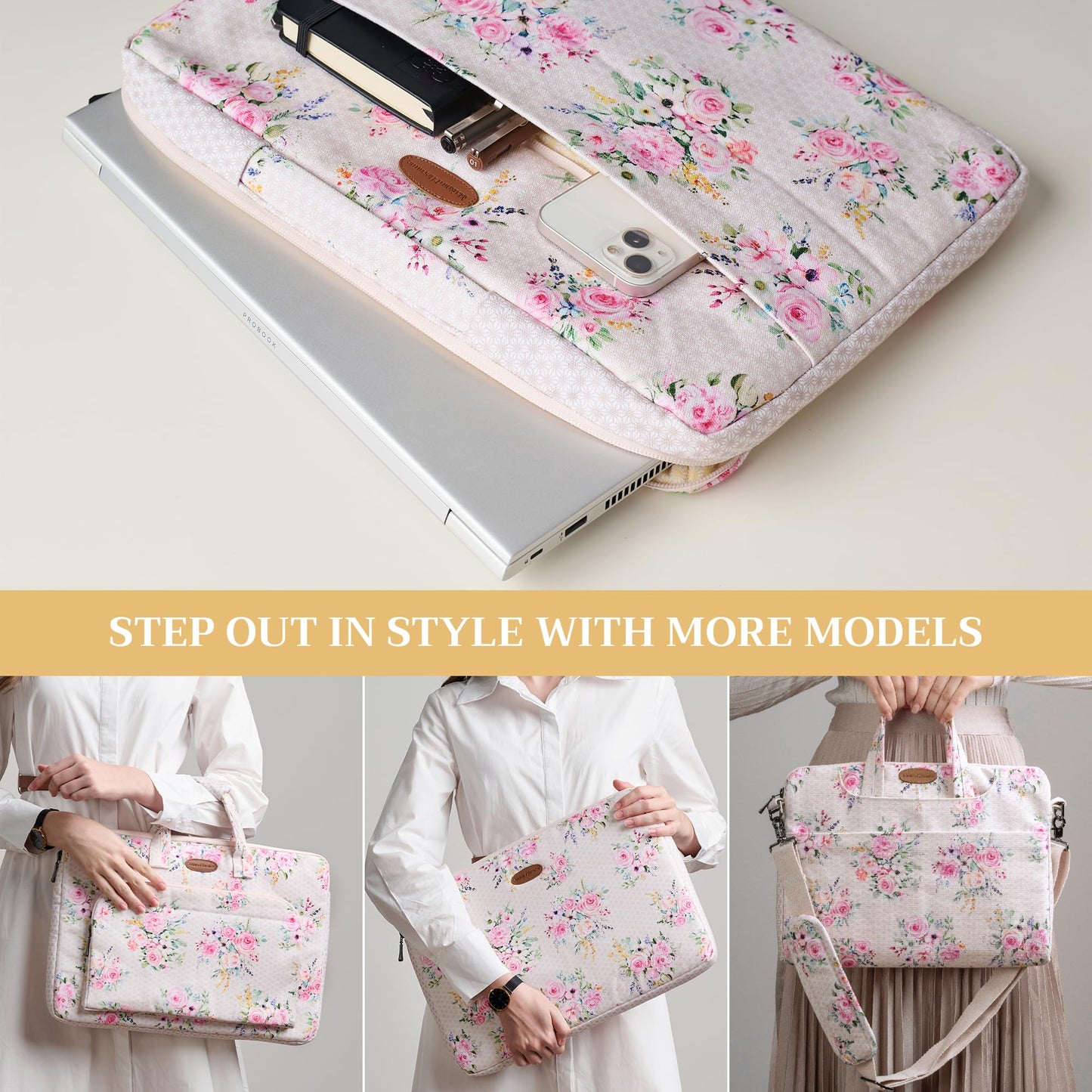 Maison d'Hermine Laptop Sleeve case Upto 13.5 inch Stain and Water Repellent Cotton Canvas Easter Gifts - Sweet Rose Lavender