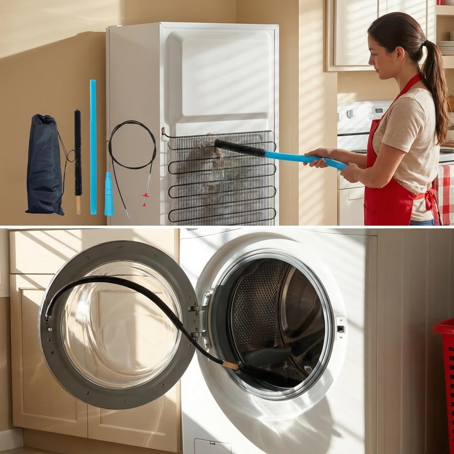 XHYdamile 3Pcs Dryer Vent Cleaner Kit, Dryer Lint Vacuum Attachment and Flexible Dryer Lint Brush, Dryer Vent Vacuum Hose Attachment, with Unclogging Clip & Storage Bag