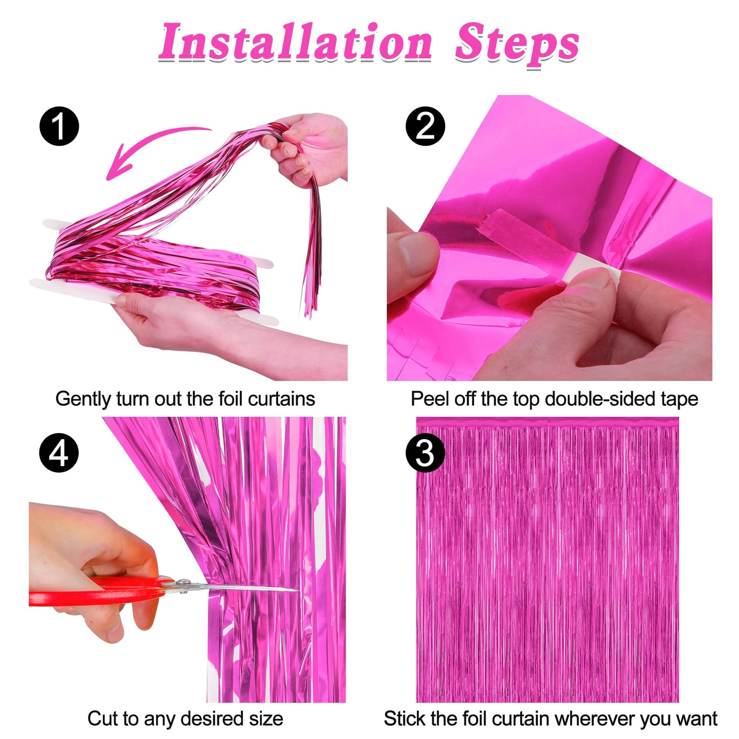 2 Pack Hot Pink Party Decorations, 3.28 FT x 7.05 FT Hot Pink Backdrop, Metallic Rose Red Photo Backdrop Foil Curtains Tinsel Backdrop, Metallic Pink Party Decor Wedding Party Supplies